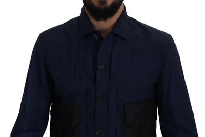 Dsquared2 Dark Blue Cotton Collared Long Sleeves Casual Shirt In Blue