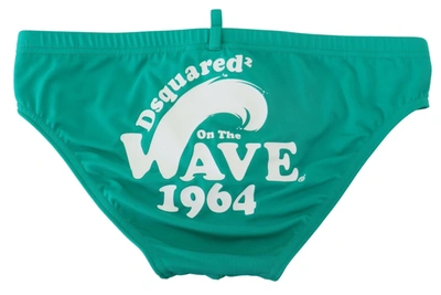 Dsquared2 Green White Logo Print Men Swim Brief Swimwear In Green