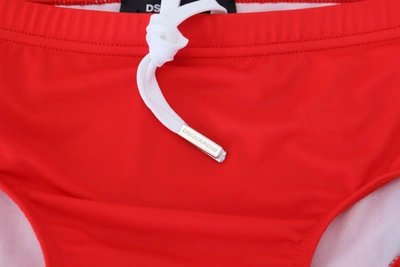 Dsquared2 Red Black Icon Print Mens Swim Brief Swimwear In Black And Red