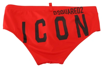 Shop Dsquared² Red Icon Print Swim Men's Briefs In Black And Red