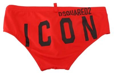 Dsquared2 Red Black Icon Print Mens Swim Brief Swimwear In Black And Red