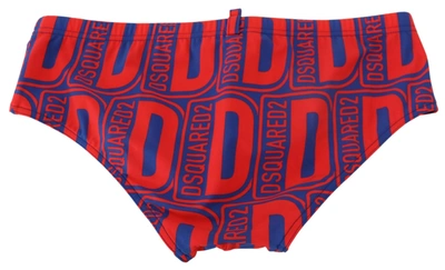 Shop Dsquared² Chic Red Swim Briefs With Blue Logo Men's Accent