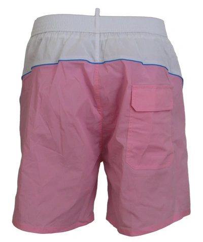 Dsquared2 White Pink Logo Print Men Beachwear Shorts Swimwear In White