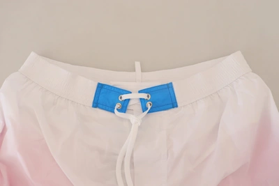 Dsquared2 White Pink Logo Print Men Beachwear Shorts Swimwear In White