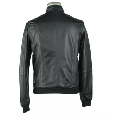 Shop Emilio Romanelli Sleek Black Leather Jacket For Men's Men