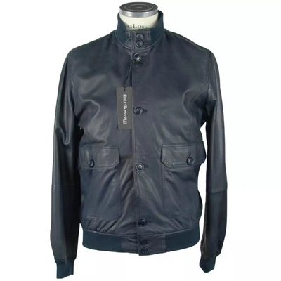 Shop Emilio Romanelli Sapphire Leather Elegance Men's Jacket In Blue