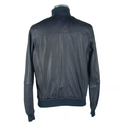 Shop Emilio Romanelli Sapphire Leather Elegance Men's Jacket In Blue