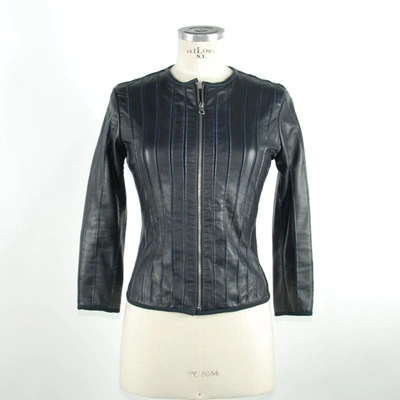 Shop Emilio Romanelli Elegant Blue Leather Jacket - Slim Fit Women's Chic