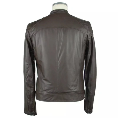 Shop Emilio Romanelli Elegant Brown Leather Zip Men's Jacket