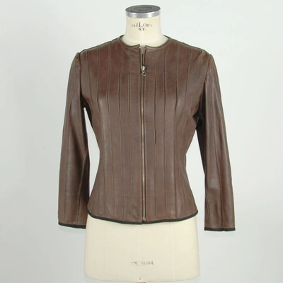 Shop Emilio Romanelli Sleek Slim-fit Leather Women's Jacket In Brown