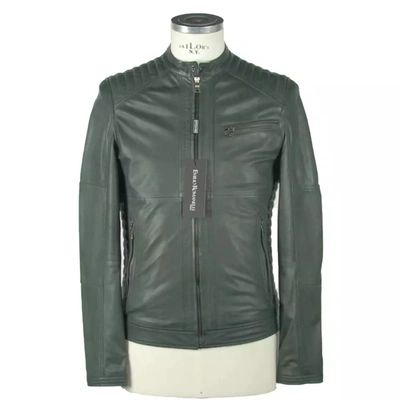 Shop Emilio Romanelli Emerald Elegance Leather Men's Jacket In Green