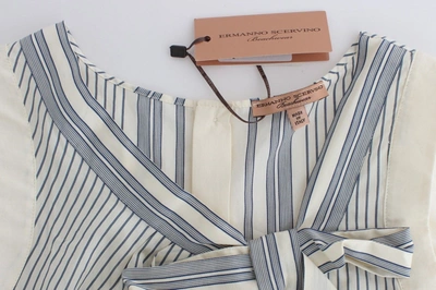 Shop Ermanno Scervino Chic Striped Cotton-silk Bow Women's Top In White