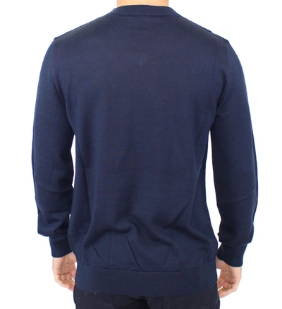 Ermanno Scervino Blue Wool Blend V-neck Pullover Men's Sweater In Blue