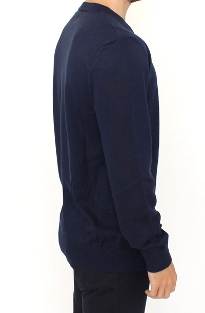 Ermanno Scervino Blue Wool Blend V-neck Pullover Men's Sweater In Blue