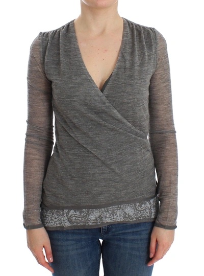 Shop Ermanno Scervino Elegant Gray Wool Blend Deep V-neck Women's Sweater