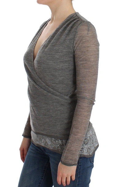 Shop Ermanno Scervino Elegant Gray Wool Blend Deep V-neck Women's Sweater