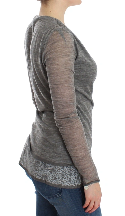 Shop Ermanno Scervino Elegant Gray Wool Blend Deep V-neck Women's Sweater