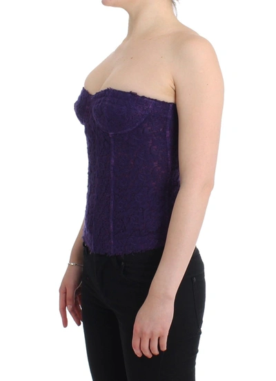 Shop Ermanno Scervino Lingerie Purple Corset Bustier Top Floral Women's Lace