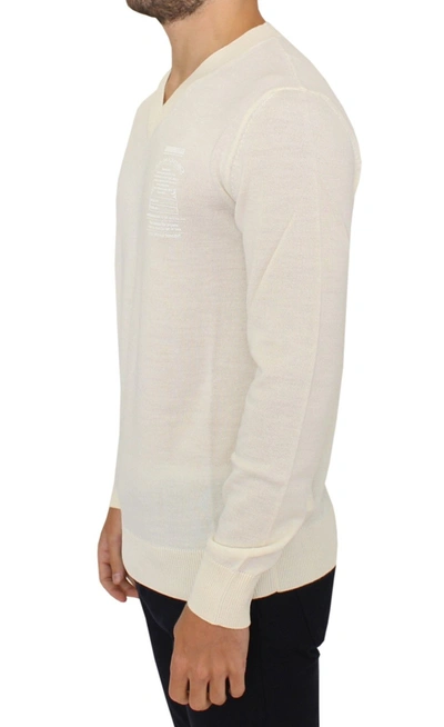 Ermanno Scervino Off White Wool Blend V-neck Pullover Men's Sweater In White
