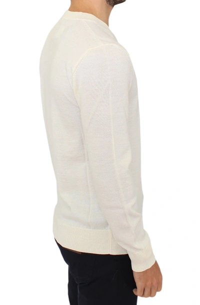 Ermanno Scervino Off White Wool Blend V-neck Pullover Men's Sweater In White