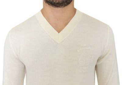 Ermanno Scervino Off White Wool Blend V-neck Pullover Men's Sweater In White