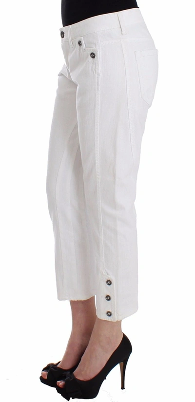 Shop Ermanno Scervino White Cropped Jeans Denim Pants Branded Women's Capri
