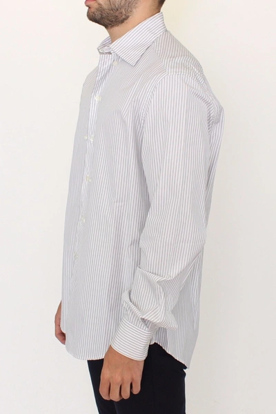Shop Ermanno Scervino Elegant White And Gray Striped Cotton Men's Shirt