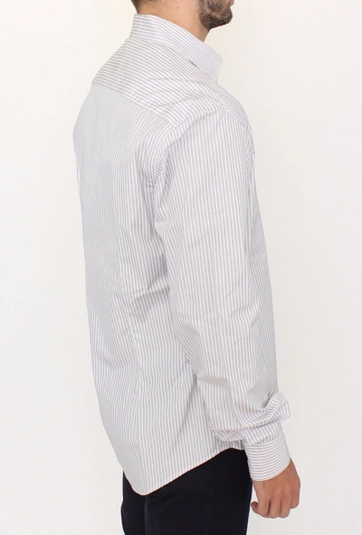 Shop Ermanno Scervino Elegant White And Gray Striped Cotton Men's Shirt