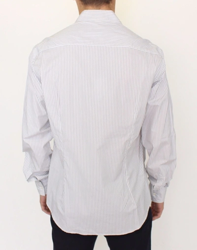 Shop Ermanno Scervino Elegant White And Gray Striped Cotton Men's Shirt