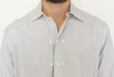 Shop Ermanno Scervino Elegant White And Gray Striped Cotton Men's Shirt