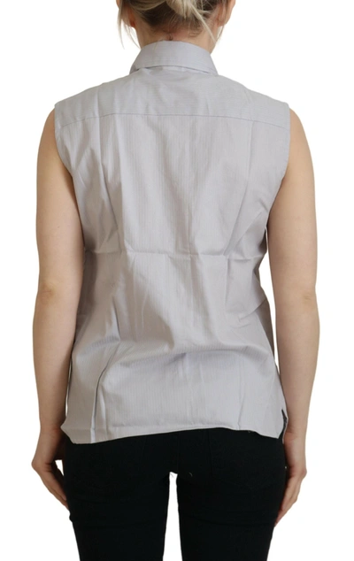 Ferre' Ferre Light Gray Stripes Cotton Sleeveless Collared Women's Top In Gray