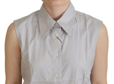 Ferre' Ferre Light Gray Stripes Cotton Sleeveless Collared Women's Top In Gray