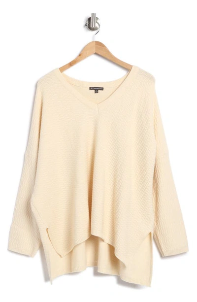 Shop Adrianna Papell Boxy V-neck Pullover Sweater In Bone