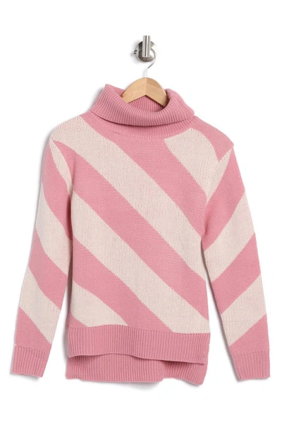 Pink and 2024 white striped turtleneck