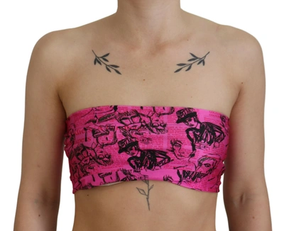 Shop John Galliano Chic Pink Newspaper Print Cropped Women's Top