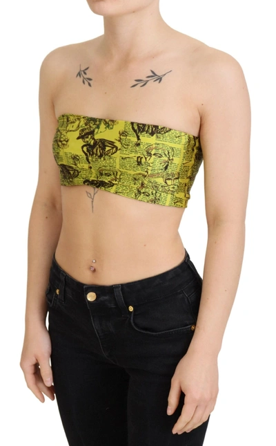 Shop John Galliano Chic Cropped Stretch Top Bra In Multicolor Women's Print In Yellow