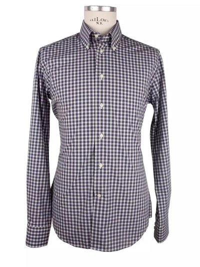 Shop Made In Italy Elegant Milano Square-patterned Cotton Men's Shirt In Blue