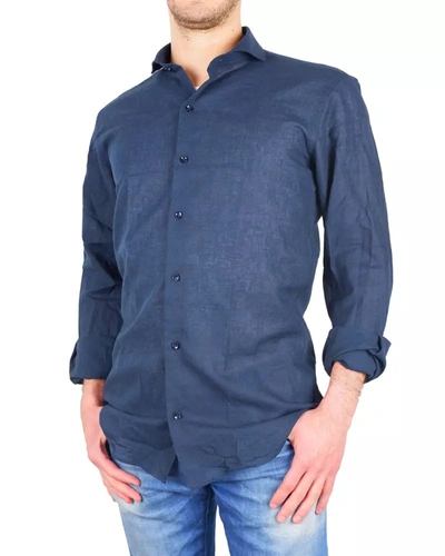 Shop Made In Italy Sleek Milano Lisbon Cotton-linen Men's Shirt In Blue