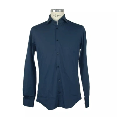 Shop Made In Italy Italian Elegance: Chic Long Sleeve Cotton Men's Shirt In Blue