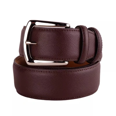 Shop Made In Italy Elegant Saffiano Calfskin Leather Men's Belt In Brown