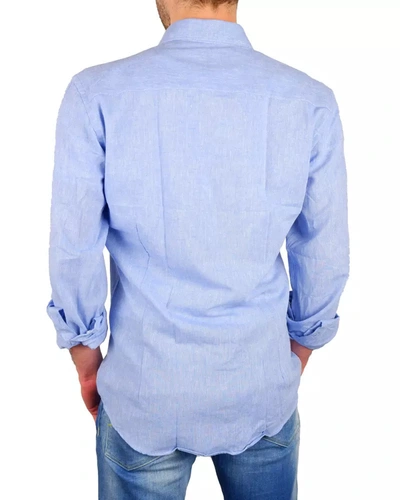 Shop Made In Italy Elegant Light Blue Cotton-linen Men's Shirt
