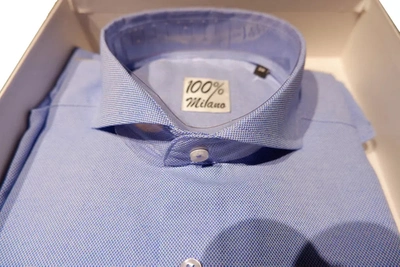 Shop Made In Italy Elegant Light Blue Oxford Men's Shirt