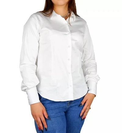 Shop Made In Italy Elegant Satin Cotton Milano Women's Shirt In White
