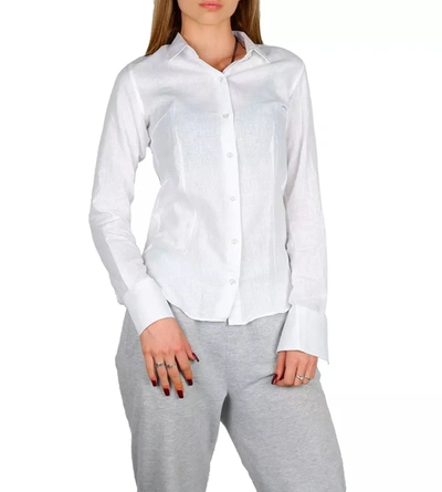 Shop Made In Italy Chic Milanese Cotton-linen Summer Women's Shirt In White