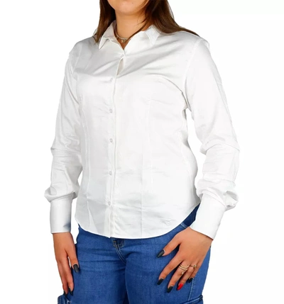Shop Made In Italy Elegant Satin Cotton Milano Women's Shirt In White