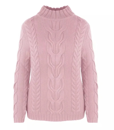 Shop Malo Elegant Wool-cashmere Braided Turtleneck Women's Sweater In Pink