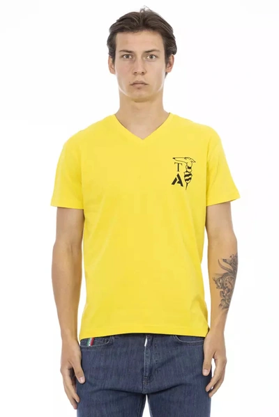 Shop Trussardi Action Vibrant Yellow V-neck Tee With Chest Men's Print