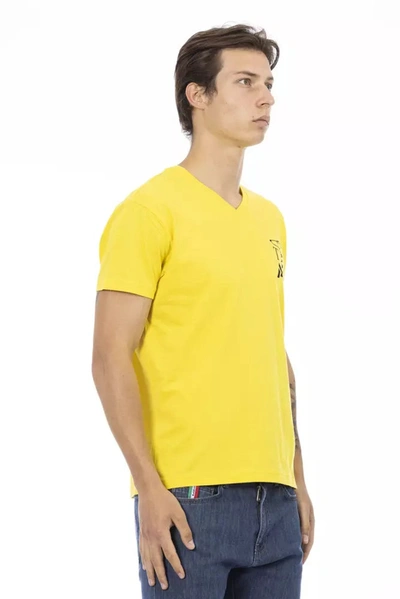 Shop Trussardi Action Vibrant Yellow V-neck Tee With Chest Men's Print