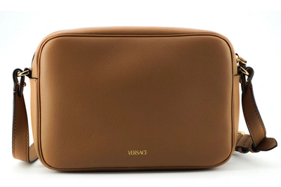 Shop Versace Elegant Brown Leather Camera Case Shoulder Women's Bag
