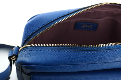 Shop Versace Elegant Blue Calf Leather Camera Case Women's Bag